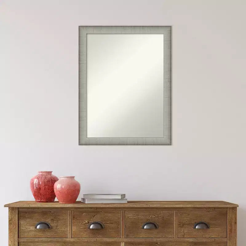 21" x 27" Brushed Pewter Wall Mirror for Bathroom Vanity - Amanti Art: Modern Rectangle, Polystyrene Frame