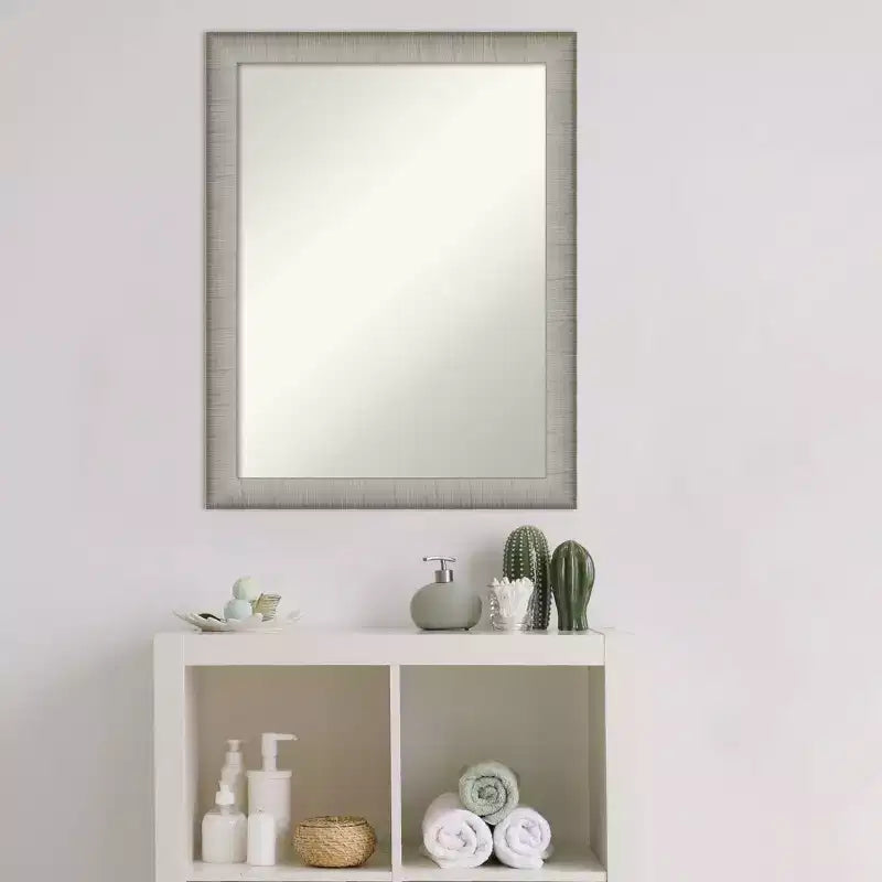 21" x 27" Brushed Pewter Wall Mirror for Bathroom Vanity - Amanti Art: Modern Rectangle, Polystyrene Frame