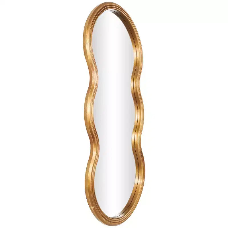 47"x20" Wooden Wavy Shaped Wall Mirror with Ribbed Frame Gold - Olivia & May