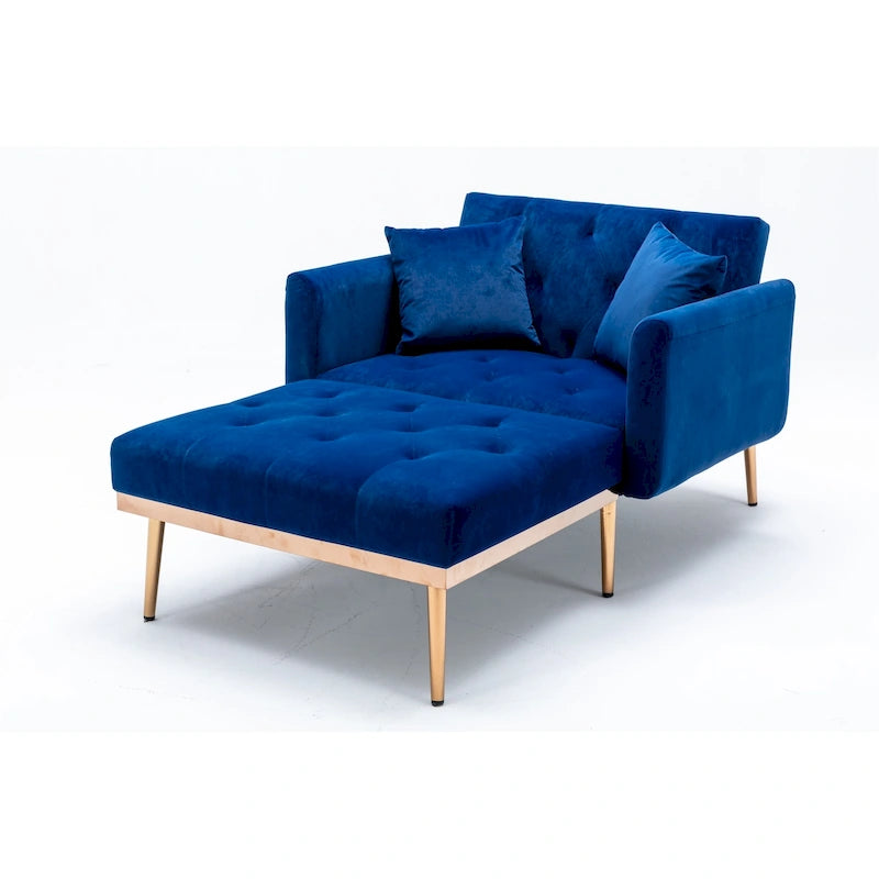 Velvet Upholstered Tufted Living Room Sleeper Sofa Chair With Rose Golden feet