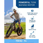 Hiboy Adult P6 26" Step-Over Electric Mountain Bike - Black