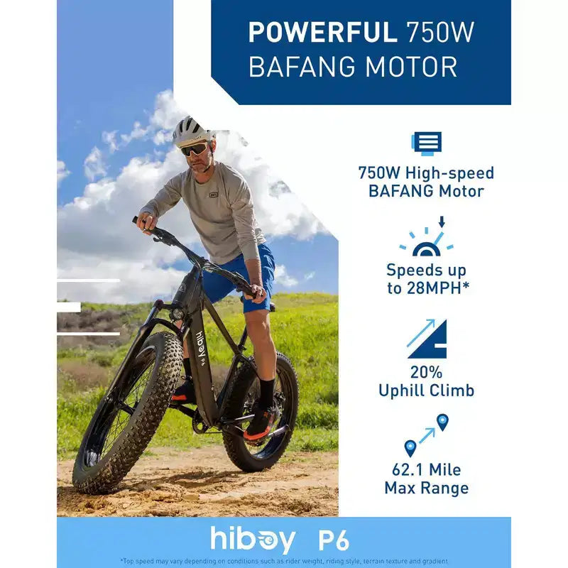 Hiboy Adult P6 26" Step-Over Electric Mountain Bike - Black