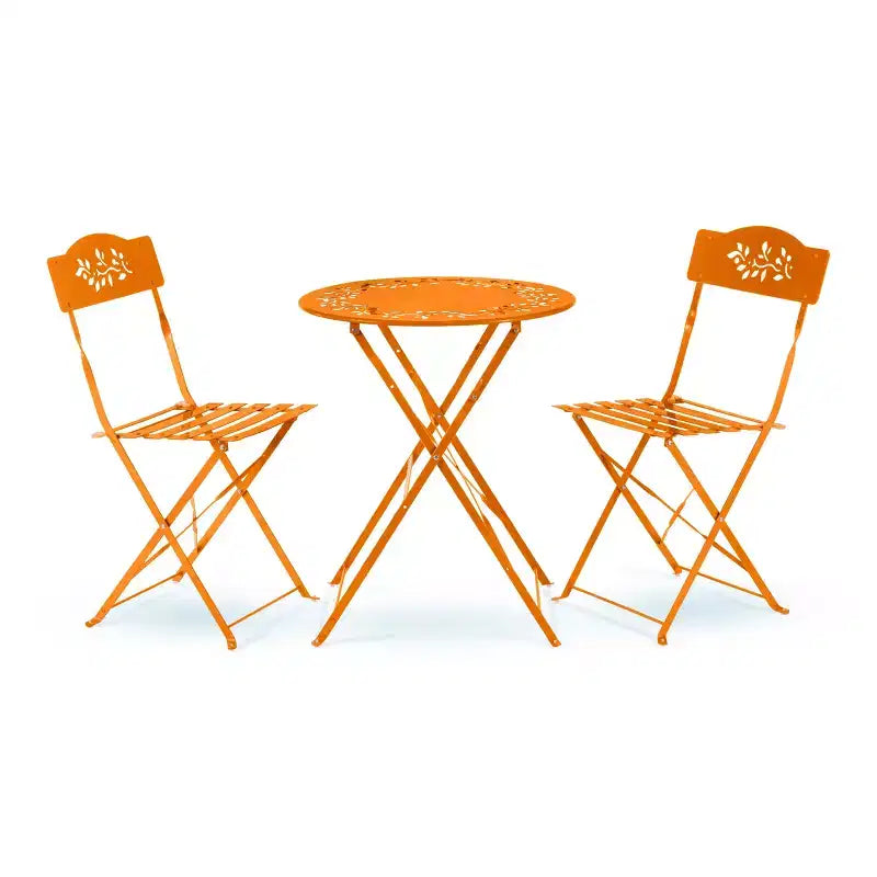 3pc Steel Bistro Set with Folding Table and Chairs Orange - Alpine Corporation