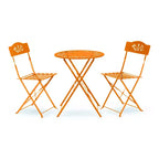 3pc Steel Bistro Set with Folding Table and Chairs Orange - Alpine Corporation