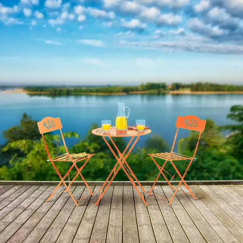 3pc Steel Bistro Set with Folding Table and Chairs Orange - Alpine Corporation