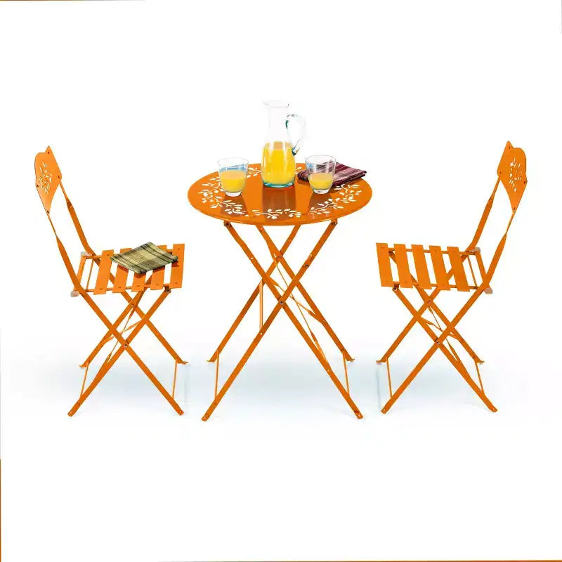 3pc Steel Bistro Set with Folding Table and Chairs Orange - Alpine Corporation