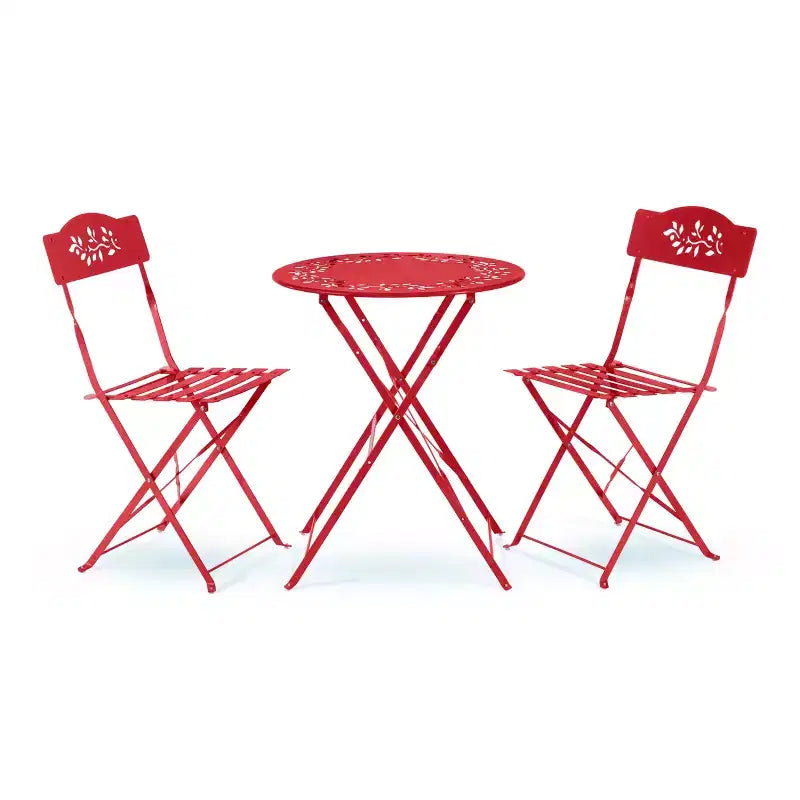 3pc Steel Bistro Set with Folding Table and Chairs Red - Alpine Corporation: Weather-Resistant Outdoor Furniture for Balcony