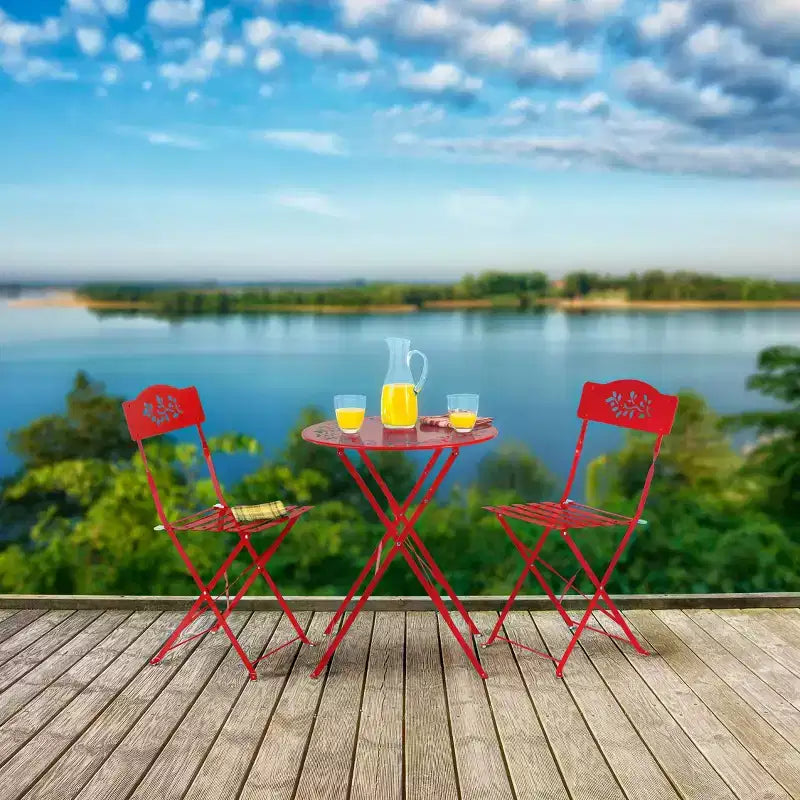 3pc Steel Bistro Set with Folding Table and Chairs Red - Alpine Corporation: Weather-Resistant Outdoor Furniture for Balcony