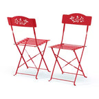 3pc Steel Bistro Set with Folding Table and Chairs Red - Alpine Corporation: Weather-Resistant Outdoor Furniture for Balcony