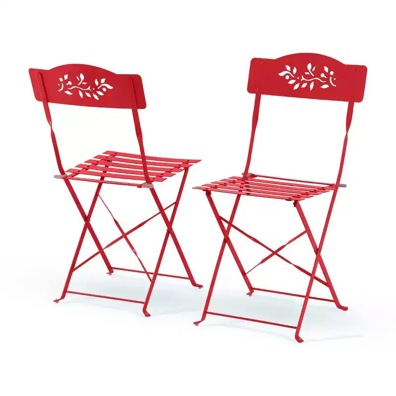 3pc Steel Bistro Set with Folding Table and Chairs Red - Alpine Corporation: Weather-Resistant Outdoor Furniture for Balcony