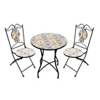 3pc Mediterranean Tile Design Indoor/Outdoor Table and Chairs Patio Set - Alpine Corporation: Weather-Resistant Iron Bistro Set