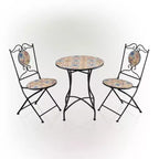 3pc Mediterranean Tile Design Indoor/Outdoor Table and Chairs Patio Set - Alpine Corporation: Weather-Resistant Iron Bistro Set