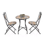 3pc Mediterranean Tile Design Indoor/Outdoor Table and Chairs Patio Set - Alpine Corporation: Weather-Resistant Iron Bistro Set