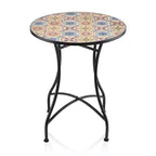 3pc Mediterranean Tile Design Indoor/Outdoor Table and Chairs Patio Set - Alpine Corporation: Weather-Resistant Iron Bistro Set