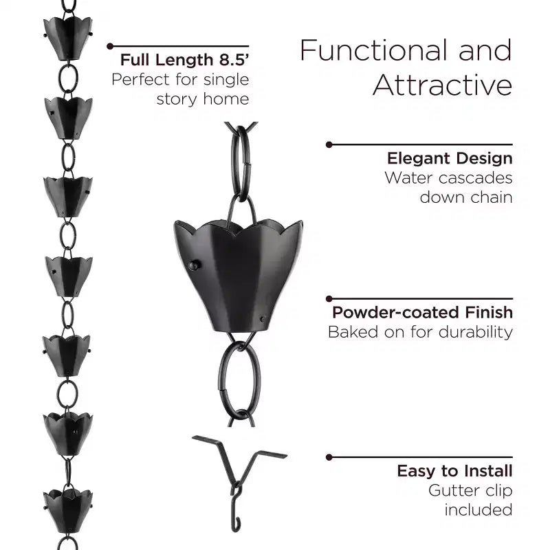 Good Directions 8.5' Modern Farmhouse Tulip Aluminum Rain Chain - Black