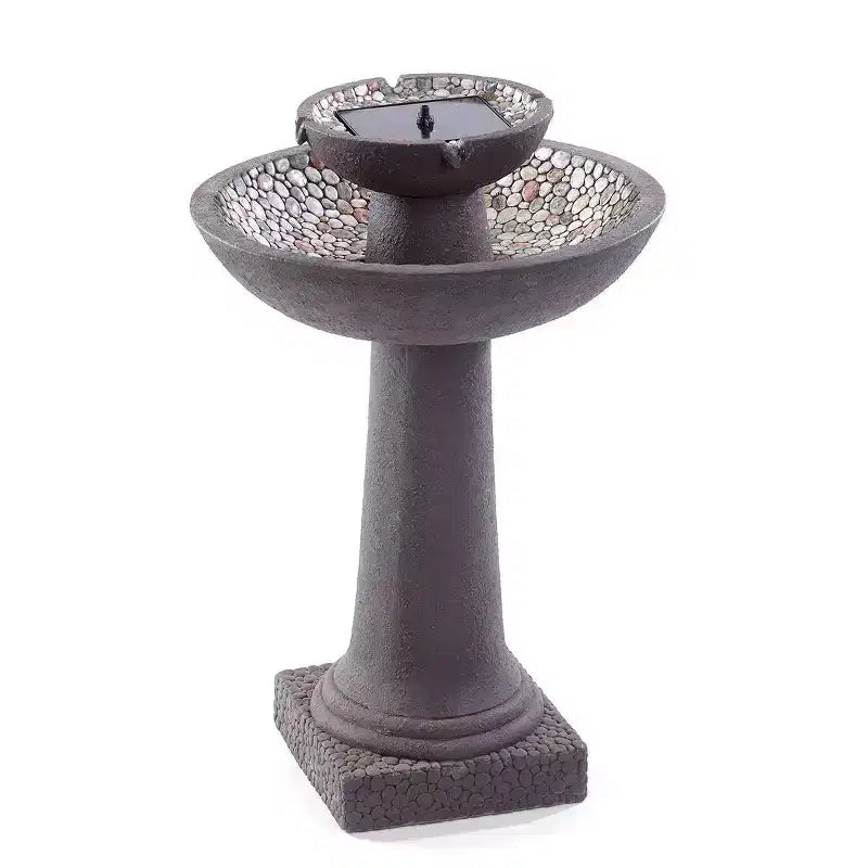 Smart Solar 31.75" Fiber Reinforced Concrete Riverstone intelliSOLAR 2-Tiered Sculptural Fountain with Remote - Forest Brown
