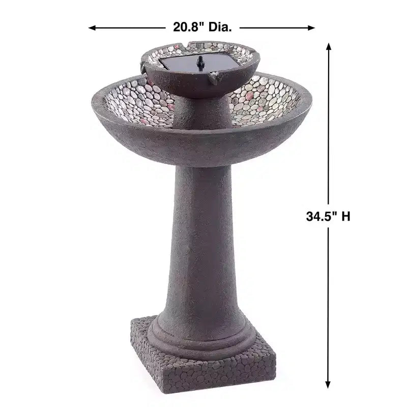 Smart Solar 31.75" Fiber Reinforced Concrete Riverstone intelliSOLAR 2-Tiered Sculptural Fountain with Remote - Forest Brown
