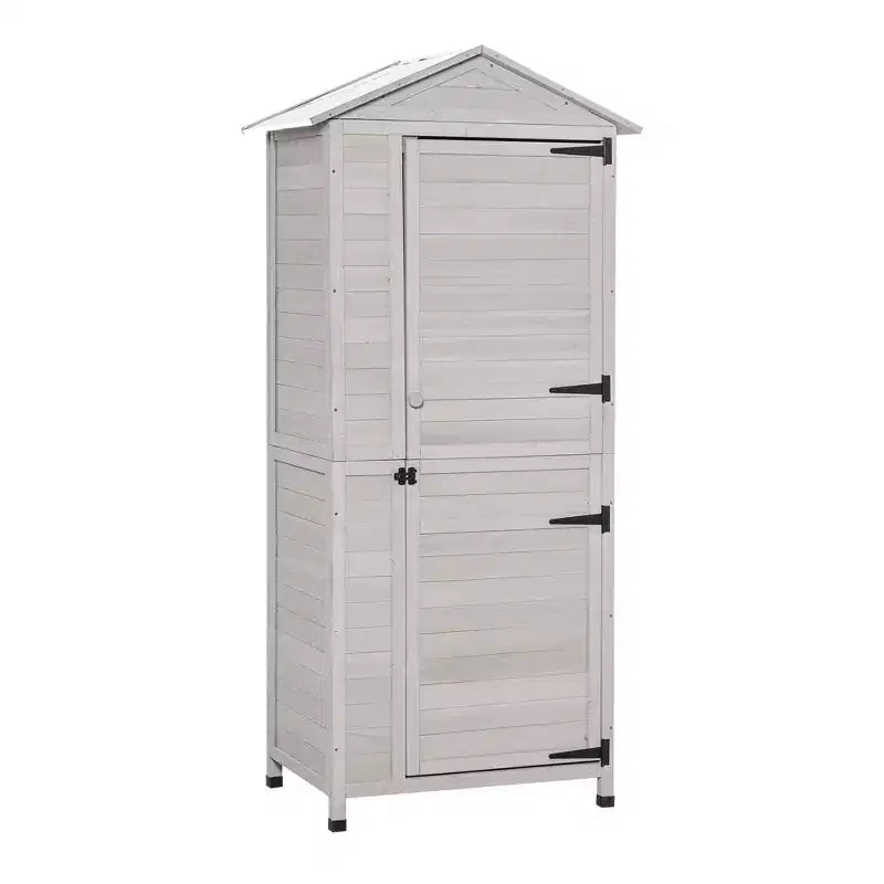 WELLFOR 155 gal 3 Shelf Wood Tool Organizer Deck Box Light Gray