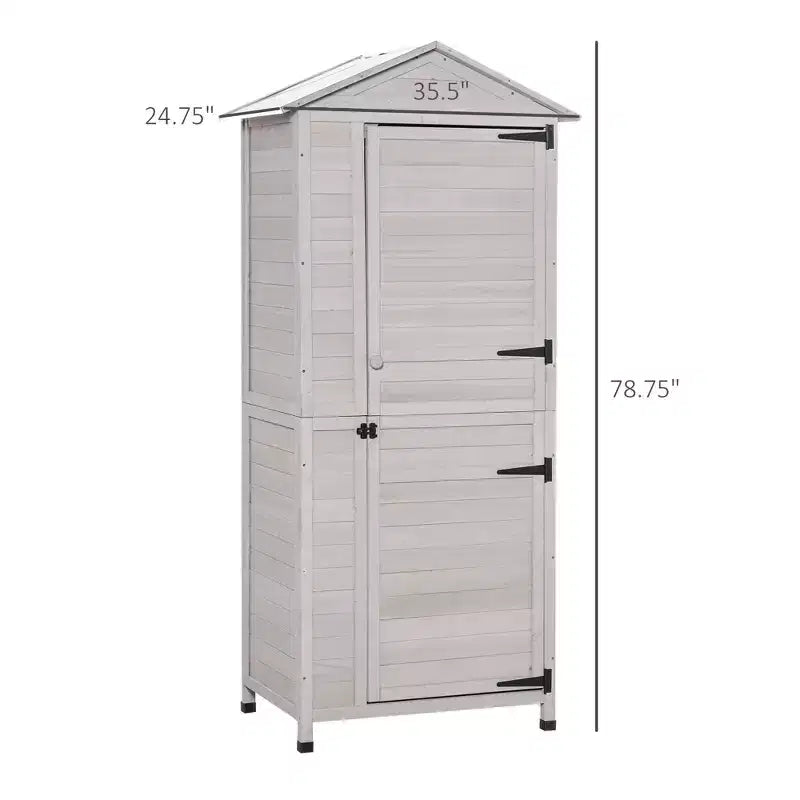 WELLFOR 155 gal 3 Shelf Wood Tool Organizer Deck Box Light Gray