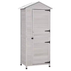 WELLFOR 155 gal 3 Shelf Wood Tool Organizer Deck Box Light Gray