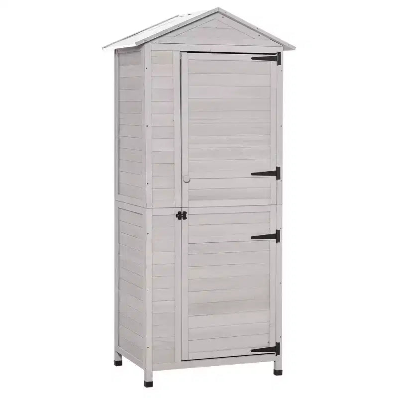 WELLFOR 155 gal 3 Shelf Wood Tool Organizer Deck Box Light Gray