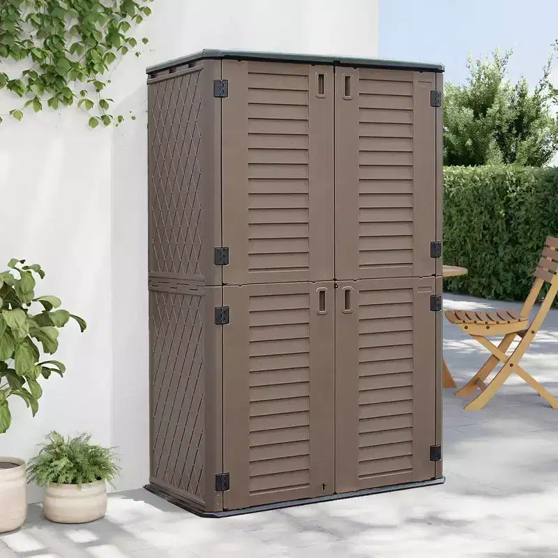 WELLFOR 380 gal Vertical Cabinet Deck Box Brown