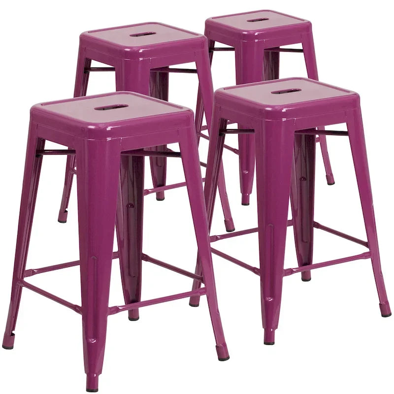 4 Pack 24 H Backless Metal Indoor-Outdoor Counter Height Stool w/Square Seat