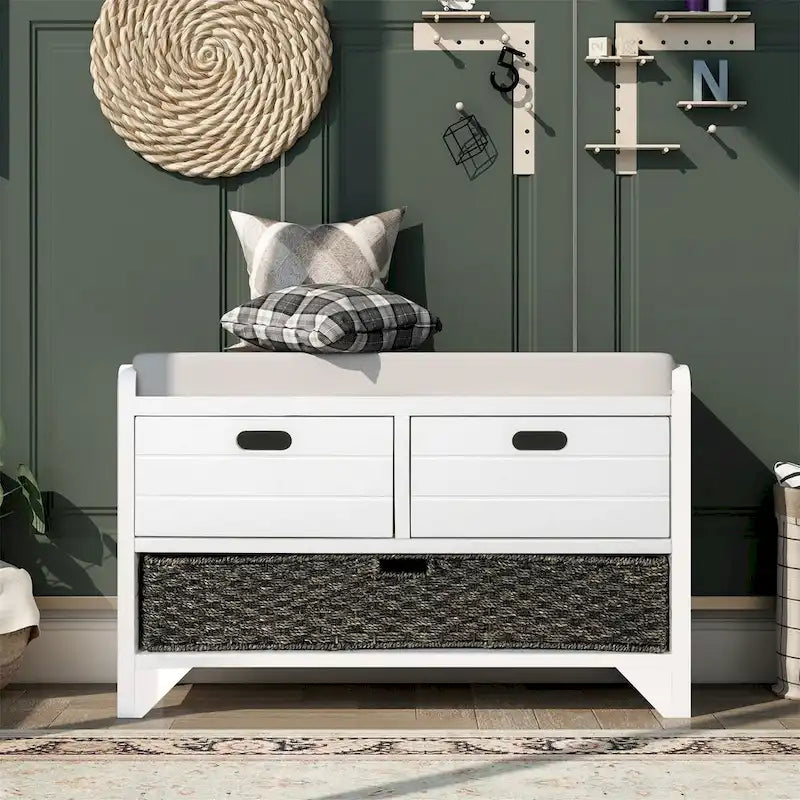 Wood Storage Bench with 2 Woven Baskets by Harper&Bright Designs