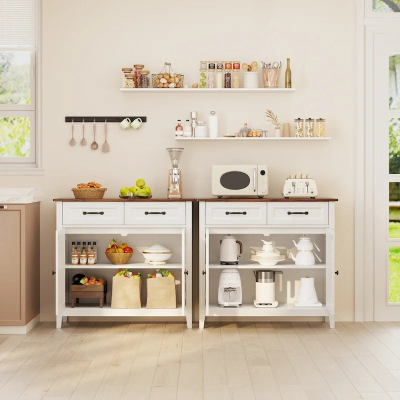 Kitchen Sideboard Buffet Storage Cabinet with 2 Drawers, Coffee Bar Cabinet ,Wood Entryway Cabinet with Double Door Cupboard