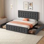 King Size Bed Frame with 4 Storage Drawers and Headboard