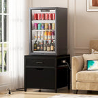 Mini Fridge Stand with Charge Station, Side/ End Table with Storage Drawers and Rolling Cabinet