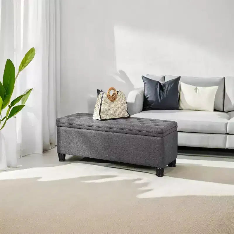 Storage Ottoman Bench, Storage Bench, Fabric Entryway Bedroom Bench, Loads 330 lb for Bedroom Living Room