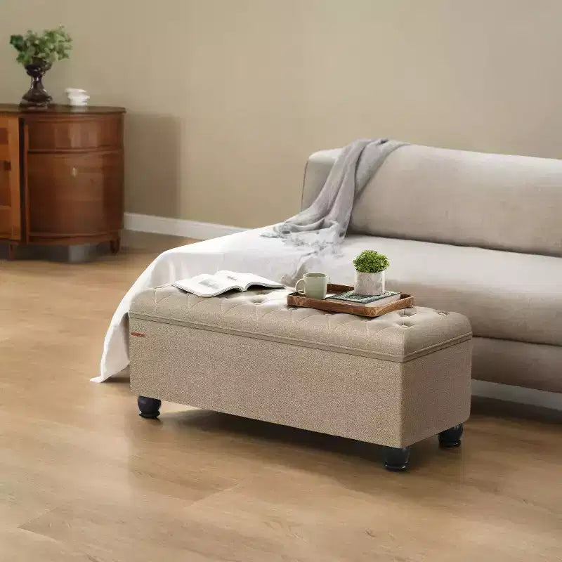 Storage Ottoman Bench, Storage Bench, Fabric Entryway Bedroom Bench, Loads 330 lb for Bedroom Living Room