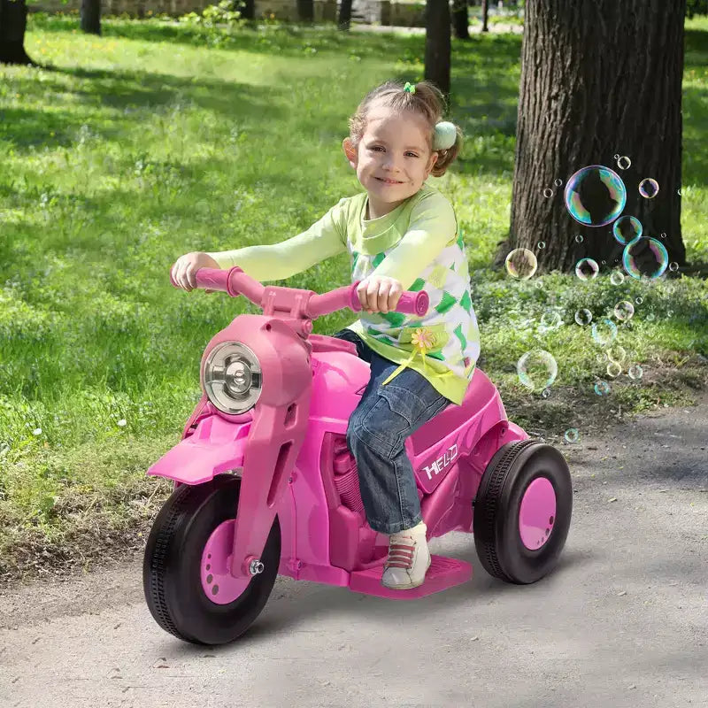 Qaba Ride on Motorcycle, 6V Ride on Bubble Car, 3 Wheeled 2 MPH Electric Motorcycle for Kids w/ LED Headlight, Music, Forward & Reserve