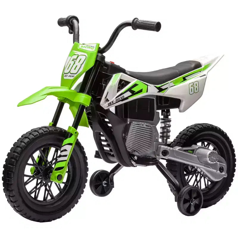 Qaba Kids Motorcycle with Twist Grip Throttle, 12V Electric Motorcycle with Training Wheels, Rear Suspension & Music