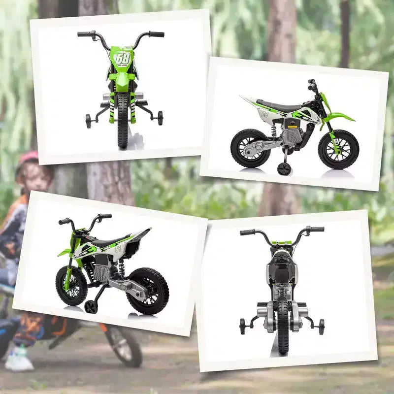 Qaba Kids Motorcycle with Twist Grip Throttle, 12V Electric Motorcycle with Training Wheels, Rear Suspension & Music