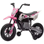 Qaba Kids Motorcycle with Twist Grip Throttle, 12V Electric Motorcycle with Training Wheels, Rear Suspension & Music