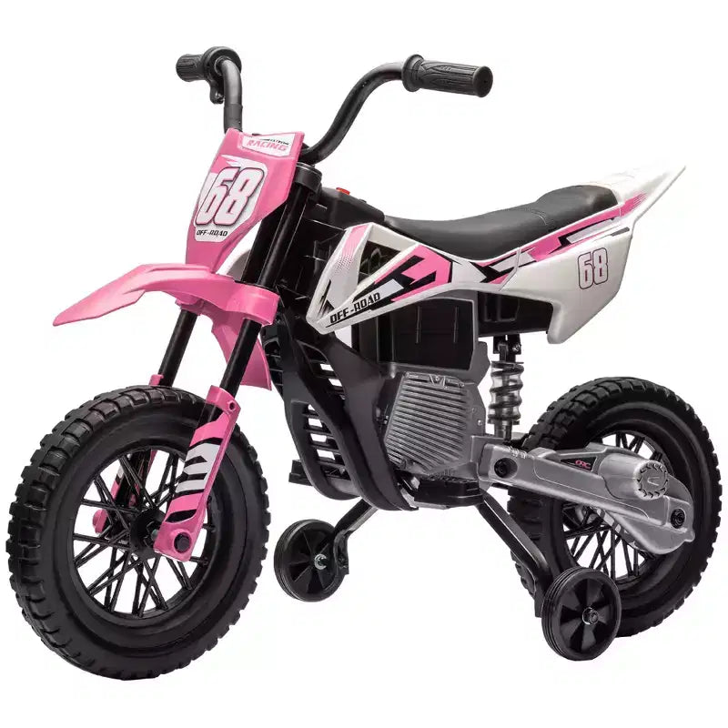 Qaba Kids Motorcycle with Twist Grip Throttle, 12V Electric Motorcycle with Training Wheels, Rear Suspension & Music