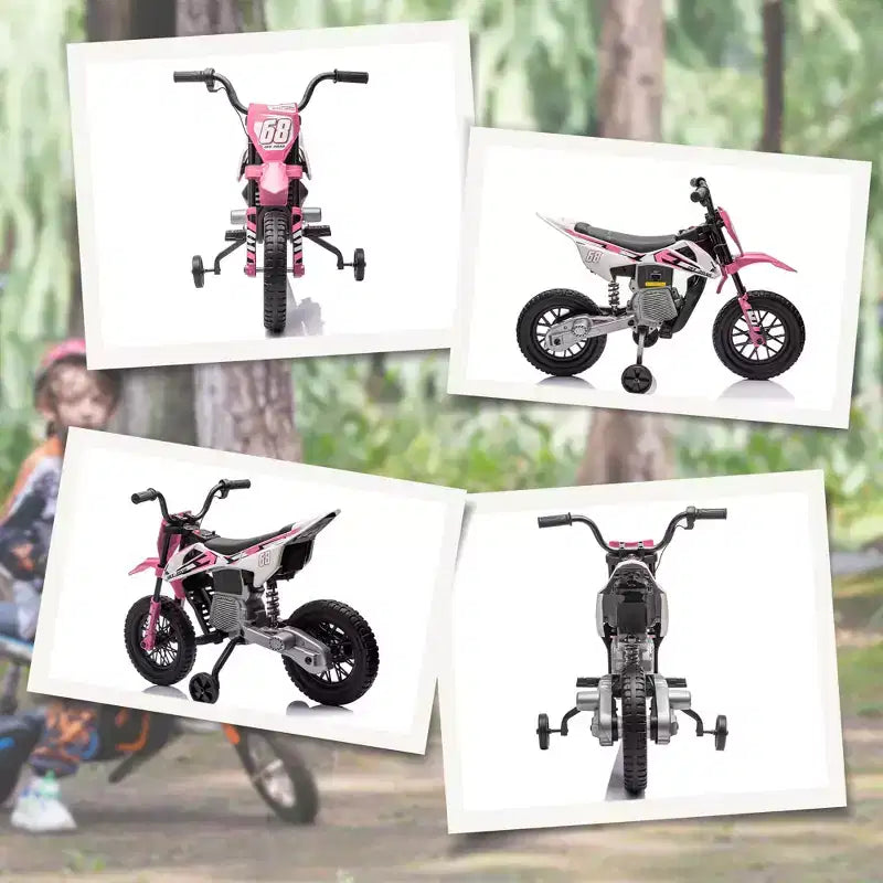 Qaba Kids Motorcycle with Twist Grip Throttle, 12V Electric Motorcycle with Training Wheels, Rear Suspension & Music