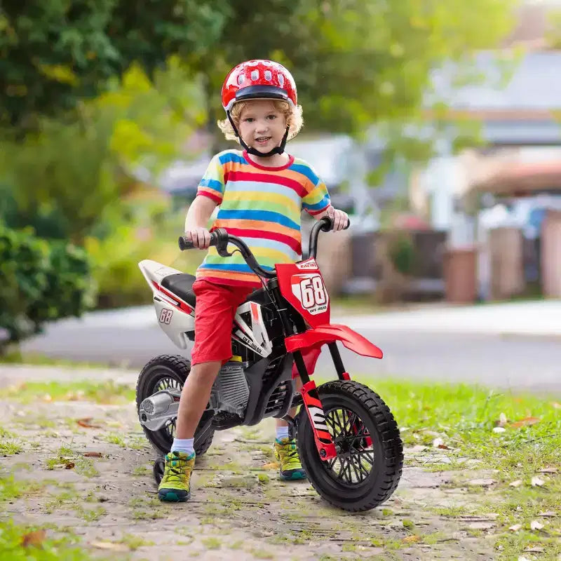 Qaba Kids Motorcycle with Twist Grip Throttle, 12V Electric Motorcycle with Training Wheels, Rear Suspension & Music
