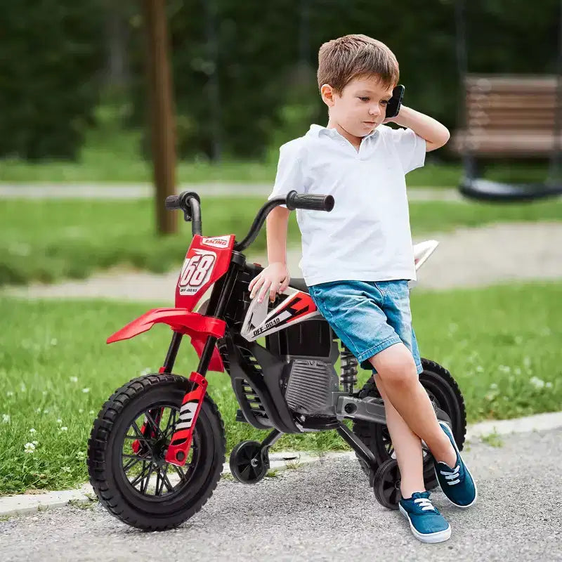 Qaba Kids Motorcycle with Twist Grip Throttle, 12V Electric Motorcycle with Training Wheels, Rear Suspension & Music