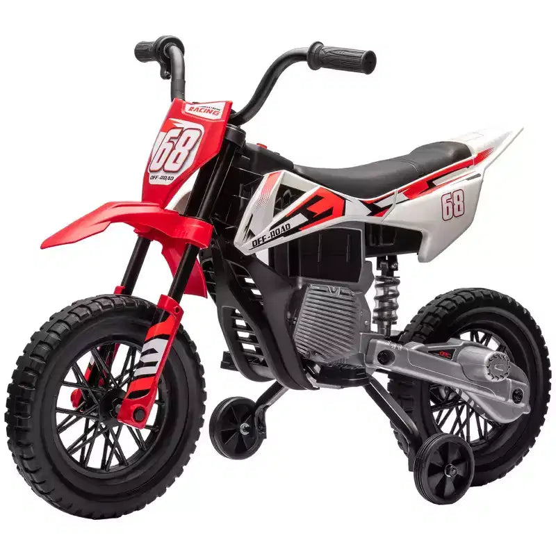 Qaba Kids Motorcycle with Twist Grip Throttle, 12V Electric Motorcycle with Training Wheels, Rear Suspension & Music
