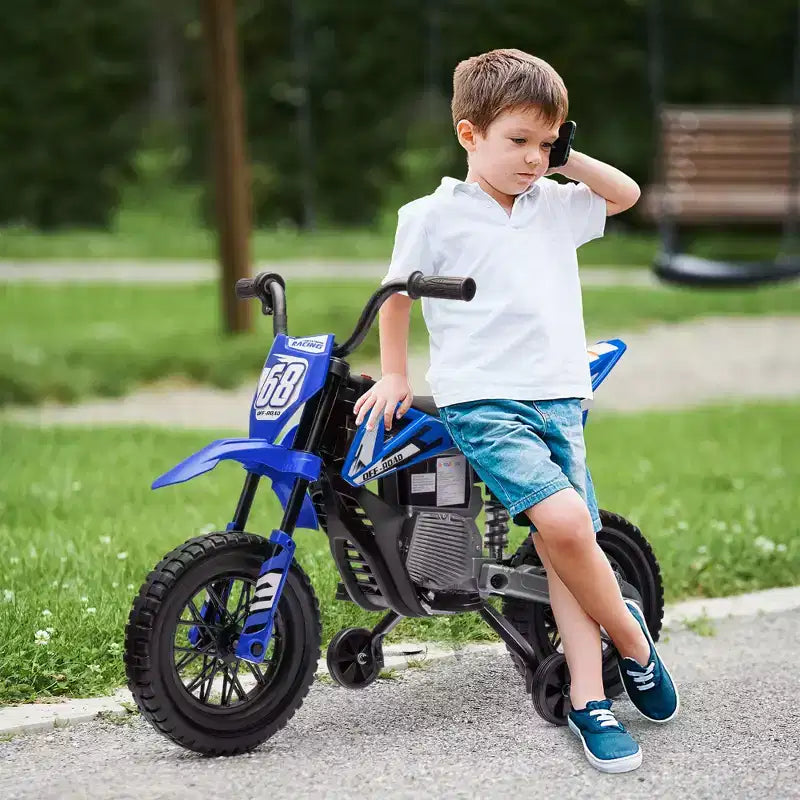 Qaba Kids Motorcycle with Twist Grip Throttle, 12V Electric Motorcycle with Training Wheels, Rear Suspension & Music