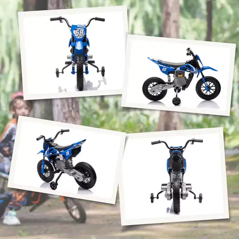 Qaba Kids Motorcycle with Twist Grip Throttle, 12V Electric Motorcycle with Training Wheels, Rear Suspension & Music