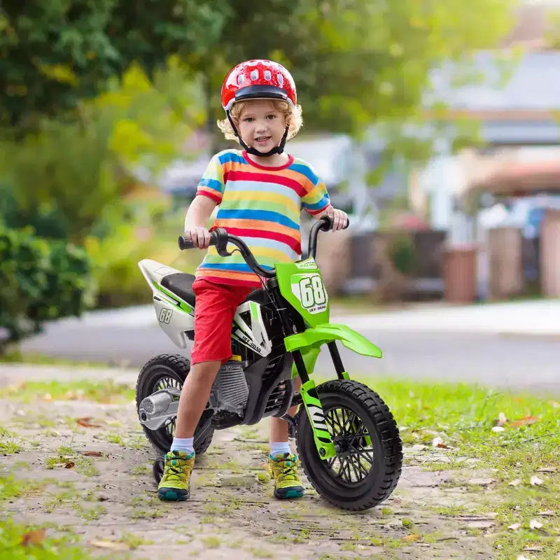 Qaba Kids Motorcycle with Twist Grip Throttle, 12V Electric Motorcycle with Training Wheels, Rear Suspension & Music