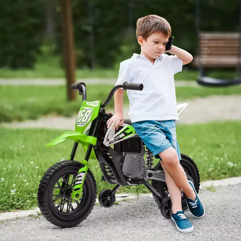 Qaba Kids Motorcycle with Twist Grip Throttle, 12V Electric Motorcycle with Training Wheels, Rear Suspension & Music