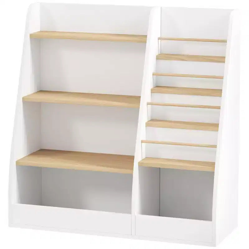 Qaba 4 Tier Kids Bookshelf and Toy Storage Organizer with Book Rack, for Living Room, Kids Room, Playroom, Bedroom, Nursery, Study, Library, Classroom