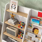 Qaba 4 Tier Kids Bookshelf and Toy Storage Organizer with Book Rack, for Living Room, Kids Room, Playroom, Bedroom, Nursery, Study, Library, Classroom