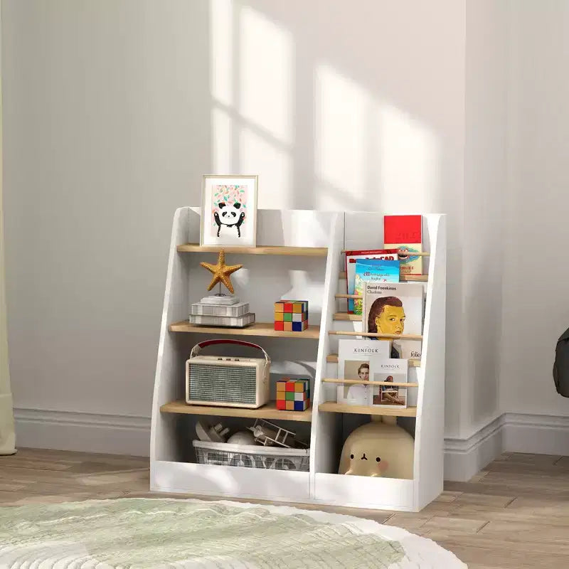 Qaba 4 Tier Kids Bookshelf and Toy Storage Organizer with Book Rack, for Living Room, Kids Room, Playroom, Bedroom, Nursery, Study, Library, Classroom