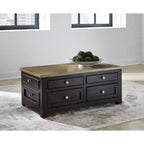 Signature Design by Ashley Drazmine Two-Tone Lift Top Coffee Table with Storage Drawers & Casters, Brown